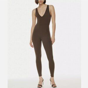 Aritzia Sleeveless V-Neck Fitted Jumpsuit in Brown